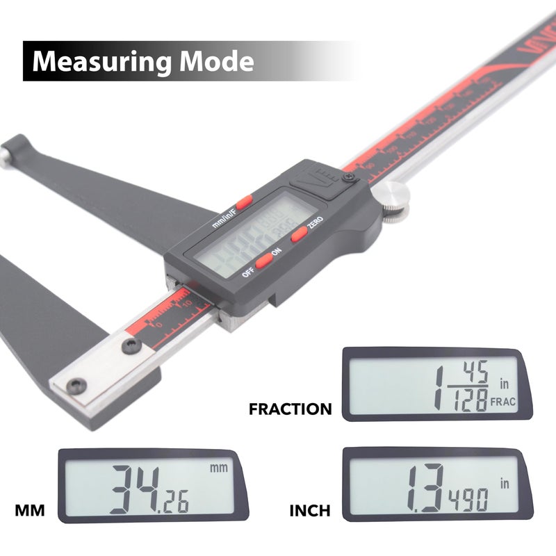 VINCA Digital Rotor Gauge, DRGA-0605 0-6 Inch/150mm, Inch/Metric/Fraction Conversion, Stainless Steel, Large LCD Screen - Image 2